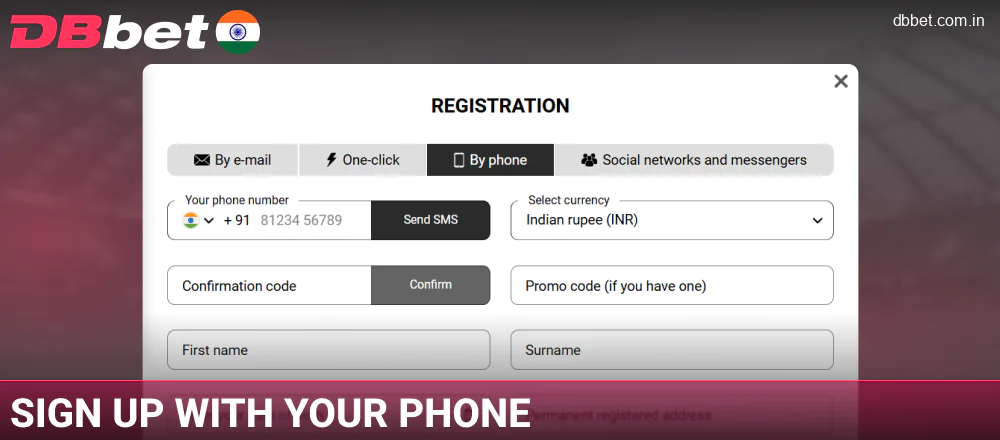 Create an account via mobile number on DBbet IN