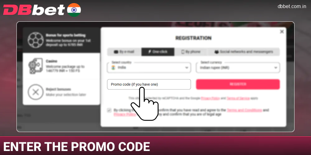 Enter a promo code on DBbet India