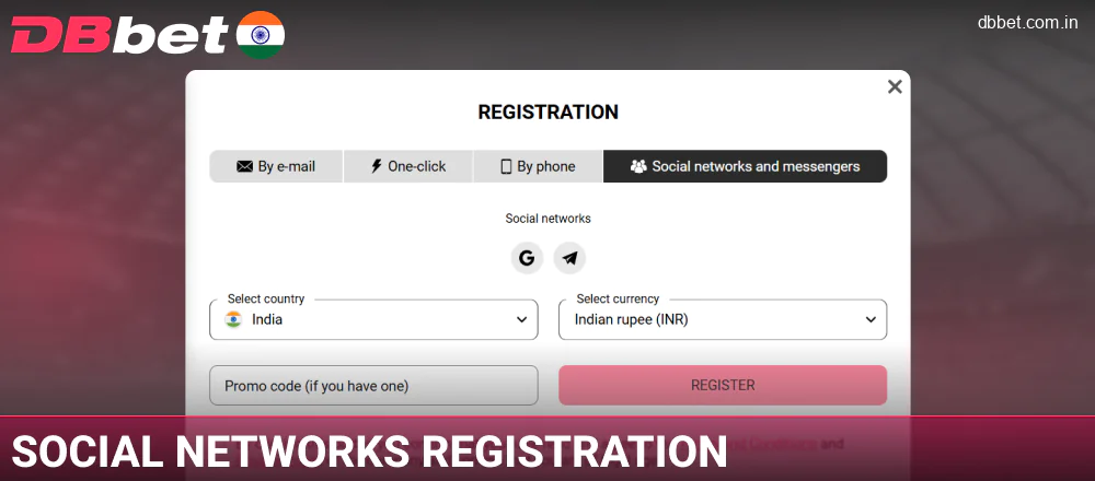 Create an account through social media on DBbet IN